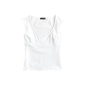 J.Crew White Stretch Cotton Cap Sleeve Crossover Top V Neck Shirt